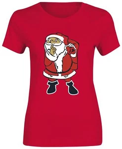 Damas Santa Claus Estampado Shshsh Camiseta Niñas Navidad Mangas Cortas Prenda para el torso Camiseta de algodón - Imagen 1 de 6