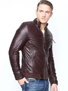 Echt Leder Jacke Herren Bomber Biker Racer Braun Brandneu S, M, L, XL Bareskin - Bild 1 von 10