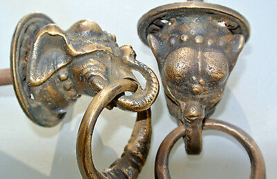 2 Small ELEPHANT Handle KNOB Aged Old  Brass PULL Ring  Knob  36mm Heavy  B • 47.59$