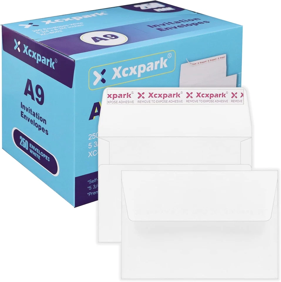 250 Qty Printable A9 Invitation Envelopes 5.75 X 8.75 Cards, Self Seal 120GSM Wh - Image 1 of 4