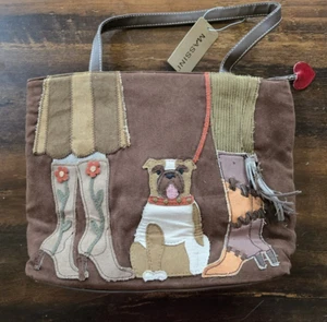 Brown Suede Applique Embroidered Pitbull / Bulldog / Boxer Dog Purse Hand Bag - Picture 1 of 4