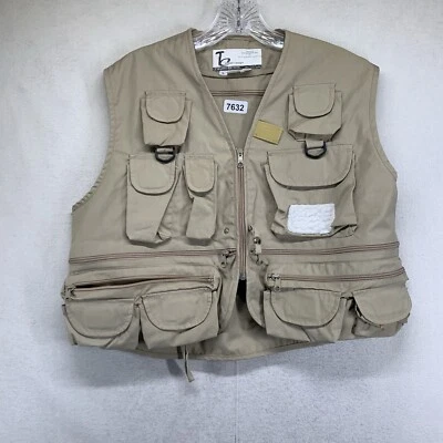 Fly Fishing Hunting Khaki Vest Adult Large Tons of Pockets Zippers Hook Loop - Image 1 of 4