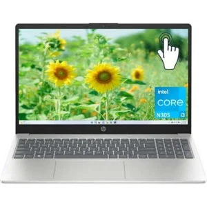 HP 15.6 inch HD Touchscreen Windows Laptop Intel Core i3-N305 Natural Silver - Afbeelding 1 van 5