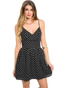 On Trend For Less Damen Kleid Spaghettiträger gepunktet schwarz - Bild 1 von 2