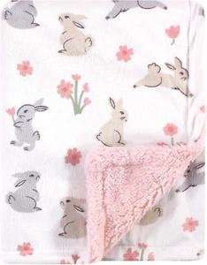 Baby Plush Sherpa & Mink Blanket - Bunny Theme 30x40" Soft Nursery Throw - Bild 1 von 3