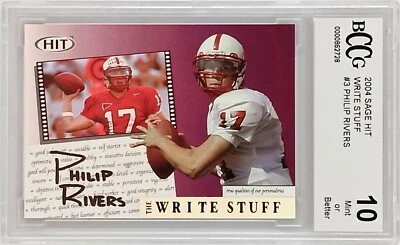2004 Sage Hit - #3 Philip Rivers - Write Stuff - Rookie - BCCG 10 Mint or Better - Image 1 of 4