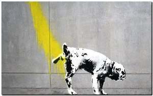 BANKSY STREET ART *FRAMED* CANVAS PRINT Dog pee wall 18x12" stencil - - Picture 1 of 1