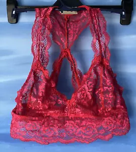 Red Bra Soft Lacy Women's Size Womens Bralette Lace Racerback Pull On Tank - Picture 1 of 3
