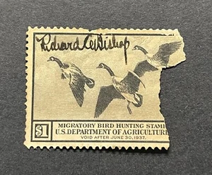 #RW3 1936 - US Federal Duck Stamp - Mint OG NH **ARTIST SIGNED** Hole Filler - Picture 1 of 2