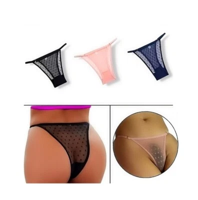 Damen Durchsichtige Reizwäsche Slip Unterhose Frauen String Schwarz Rosa Blau - Bild 1 von 2