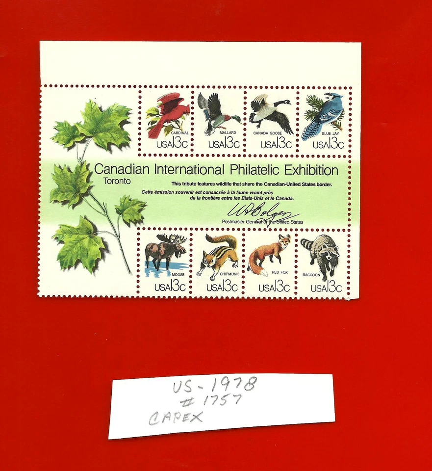 UNITED STATES 1978 MNH 8 STAMPS, SCOTT# 1757, CAPEX, BLOCK - Image 1 of 1