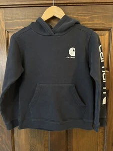 Carhartt Hoodie Kids Size Medium 10-12 Black Long Sleeve Spell Out Logo Sleeve - Picture 1 of 3
