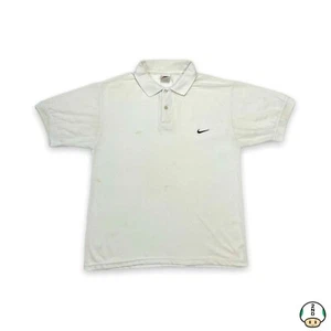 Vintage 90s Nike Swoosh Shirt Mens Medium White Swoosh Casual Sportswear Polo - Picture 1 of 8
