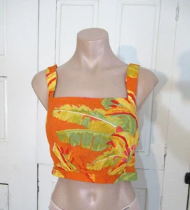 HH Haute Hippie top crop casual Medium yellow green tropical leaves beach New - Picture 1 of 7