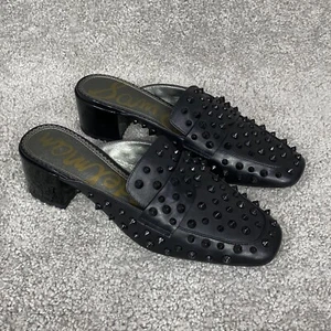Sam Edelman Studded Mules Womens 9 M Black Leather Block-Heel Slip Ons Augustus - Picture 1 of 21