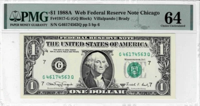 1988A Federal Reserve 'WEB' note-fr.1917-G (GQ Block) 5/6-PMG Choice UNC 64 - Image 1 of 4
