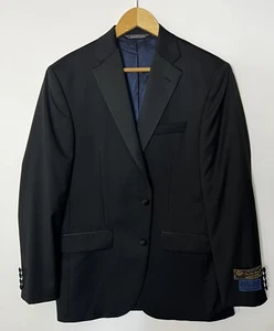 #407 David Donahue ROARKE Loro Piana Wool Black Tuxedo Jacket Size 44 L - Picture 1 of 8