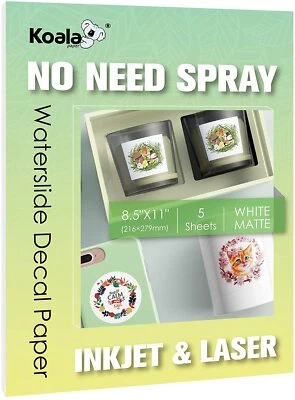 NO NEED SPRAY Koala Waterslide Decal Paper Matte White for INKJET + LASER 8.5x11 - Image 1 of 4