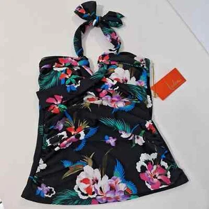 Leilani Women's Top Floral SZ 6 V-neck Color Black Bandini Tankini Swim Top - Picture 1 of 8