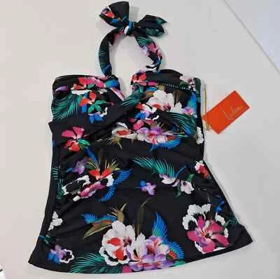 Leilani Women's Top Floral SZ 6 V-neck Color Black Bandini Tankini Swim Top - Image 1 of 4