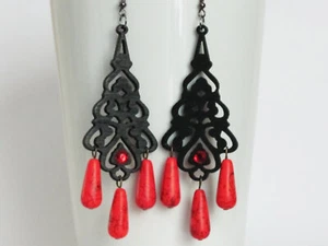 Schwarze Ohrringe Gothic Lolita Rot Ohrringe Gothic Ohrringe Gothic Schmuck Damen J - Bild 1 von 4
