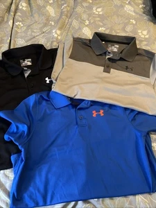 Under Armour Youth Large & XL Polo Shirts Lot Of 3- Black, Blue, Grey - Picture 1 of 14