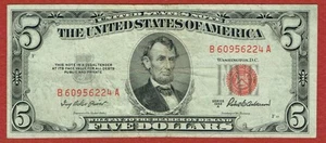 1953-A LTN RED SEAL $5 FR#1533 VF - Picture 1 of 2