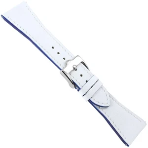 26mm Glam Rock White w Blue Accents Handmade Genuine Leather Watch Band EZ Pins - Picture 1 of 5