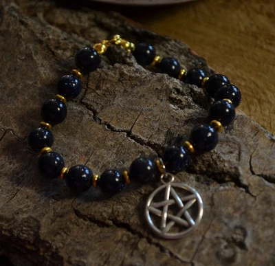 Pulsera Pentagrama Piedra Dorada Bruja Suministro de Altar Pagano Regalo Espiritual Joyería Foto 1 de 4