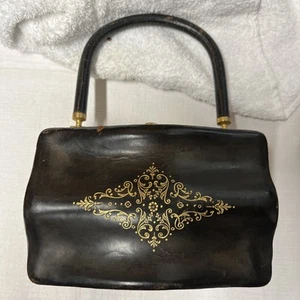 Vintage Clutch Handtasche schwarz "Leder Schule Made in Italy" - Bild 1 von 16