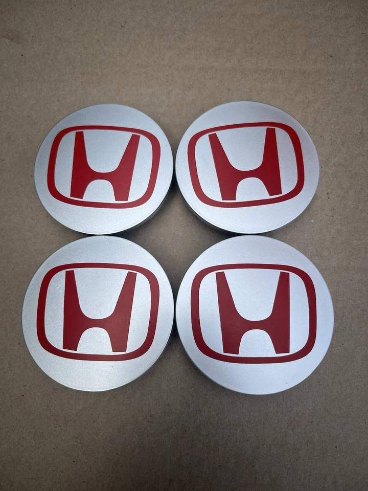 Honda  Set of 4 Wheel Rim Center Caps Red/Silver Logo（69MM） Foto 1 de 4