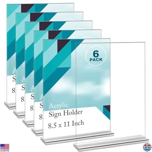 EHWINE 6-Pack Clear Acrylic Sign Holders - 8.5x11 Double-Sided Menu & Photo - Picture 1 of 6