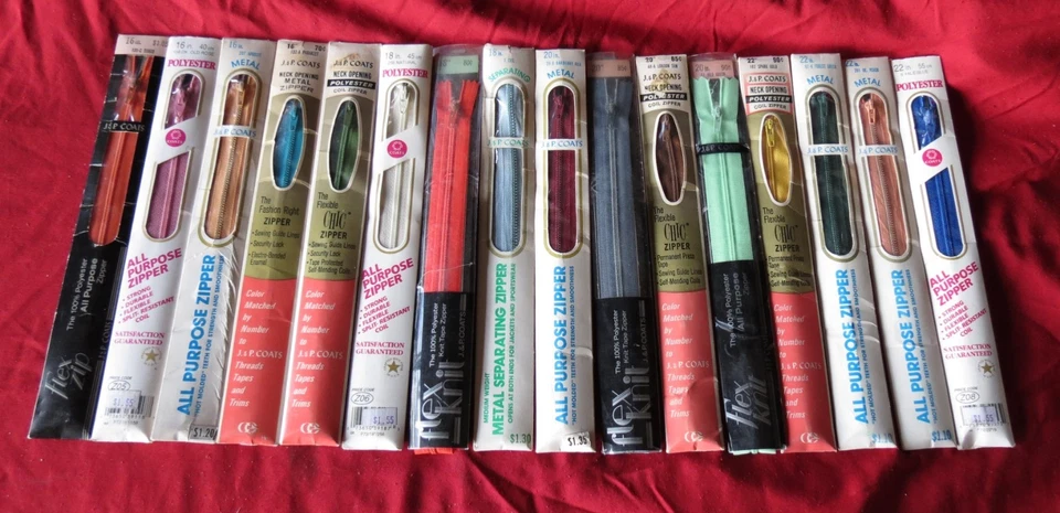 16 NOS VINTAGE J&P COATS ZIPPERS 4ea. 16",18",20",22" VAR. COLORS. - Image 1 of 1