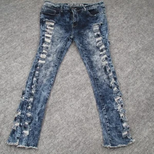 VIP Jeans Skinny Denim Pants Womens 15 Distressed Acid Wash Fringe Hem Trendy - Picture 1 of 21