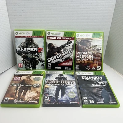 XBOX 360 lot of 6 games Call Of Duty 2, Ghosts, World At War & Sniper 1 & 2, - Image 1 of 4