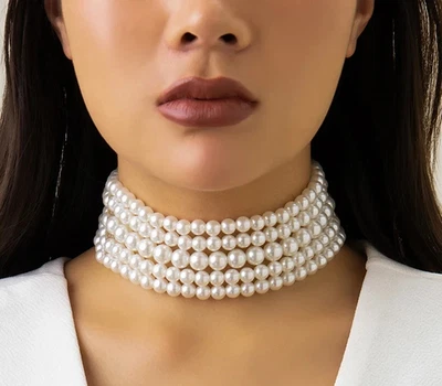 Schönes Perlen Halsband Halskette Collier Multilayer Kette Kragen Choker - Bild 1 von 4