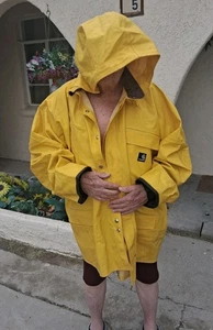 Vintage 4XL Carhartt Yellow Raincoat Rain Coat Jacket w Hood & FREE US SHIP - Picture 1 of 16