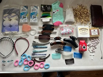 Barrettes Hair Clips Scrunchies Leather Wallet Scented Wax Soap Step Counter Lot - Image 1 of 4