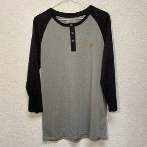 TenTree T-Shirt Men’s Medium Gray Raglan 3/4 Sleeve Henley Baseball Tee Shirt - Picture 1 of 8