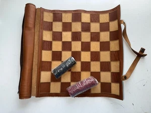Roll Up Schachspiel ~ Vintage Top Grain Leather Chess Checker Set Never Used - Bild 1 von 5