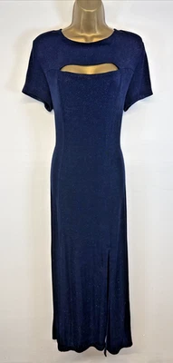 Joseph Ribkoff Dress Blue Sparkly Stretchy Jersey Cut Out Bust Cap Sleeve UK 16 - Image 1 of 4