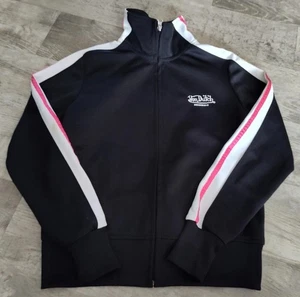 Y2K VON DUTCH Trainingsjacke schwarz pink weiß Größe Large durchgehender Reißverschluss Damen - Bild 1 von 16