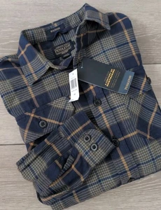 Pendleton Camicia Flanella Uomo Tg S Burnside Blu Marrone Plaid Bottoni Cotone Nuova con etichette - Foto 1 di 6