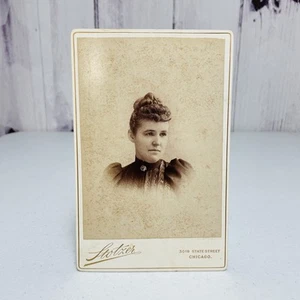 Antigua tarjeta de gabinete foto Stotzer joven dama mujer victoriana Chicago - Imagen 1 de 3