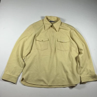 Vintage 70s Pendleton Shirt Mens (Fits Large) Cream 1/4 Zip Wool USA Distressed - Image 1 of 4