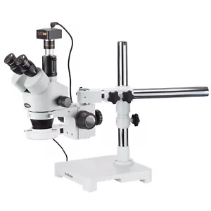 AmScope 3.5X-180X LED Boom Stereo Zoom Microscope + 10MP USB Camera + LED Light - Picture 1 of 8