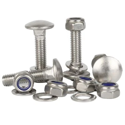 BOLT BASE M8 Carriage Bolts Coach Bolt + Nyloc Lock Nuts & Washers Kit A2 Stainless Steel