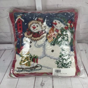 Schneemann Familie Kissen Handarbeit Wolle Nadelspitze Design Charles Keath 13" x 13" - Bild 1 von 5