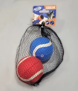 Nerf Squeak Dog Toy Bag Tennis Ball Mesh 2-Pack Red Blue - Picture 1 of 2