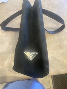 Authentic PRADA Vintage Tessuto Canvas Leather Shoulder Bag Purse Black Tote HTF - Picture 1 of 24
